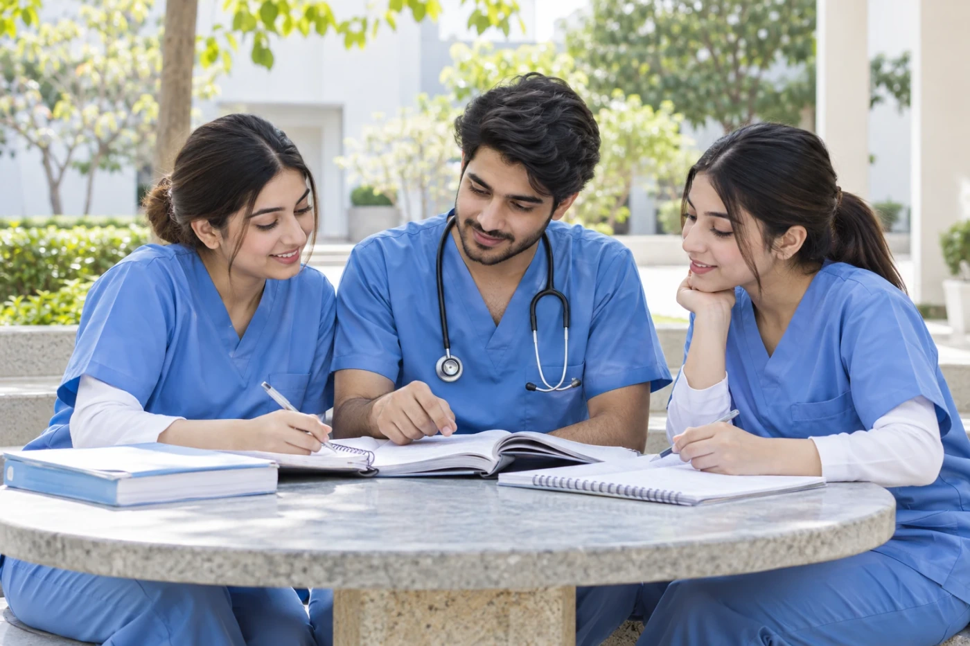 Illustrative nursing students studying together