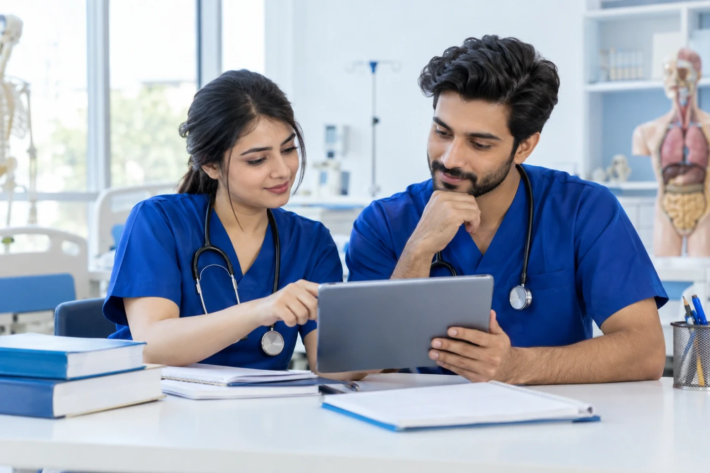 Illustrative nurses discussing professional development