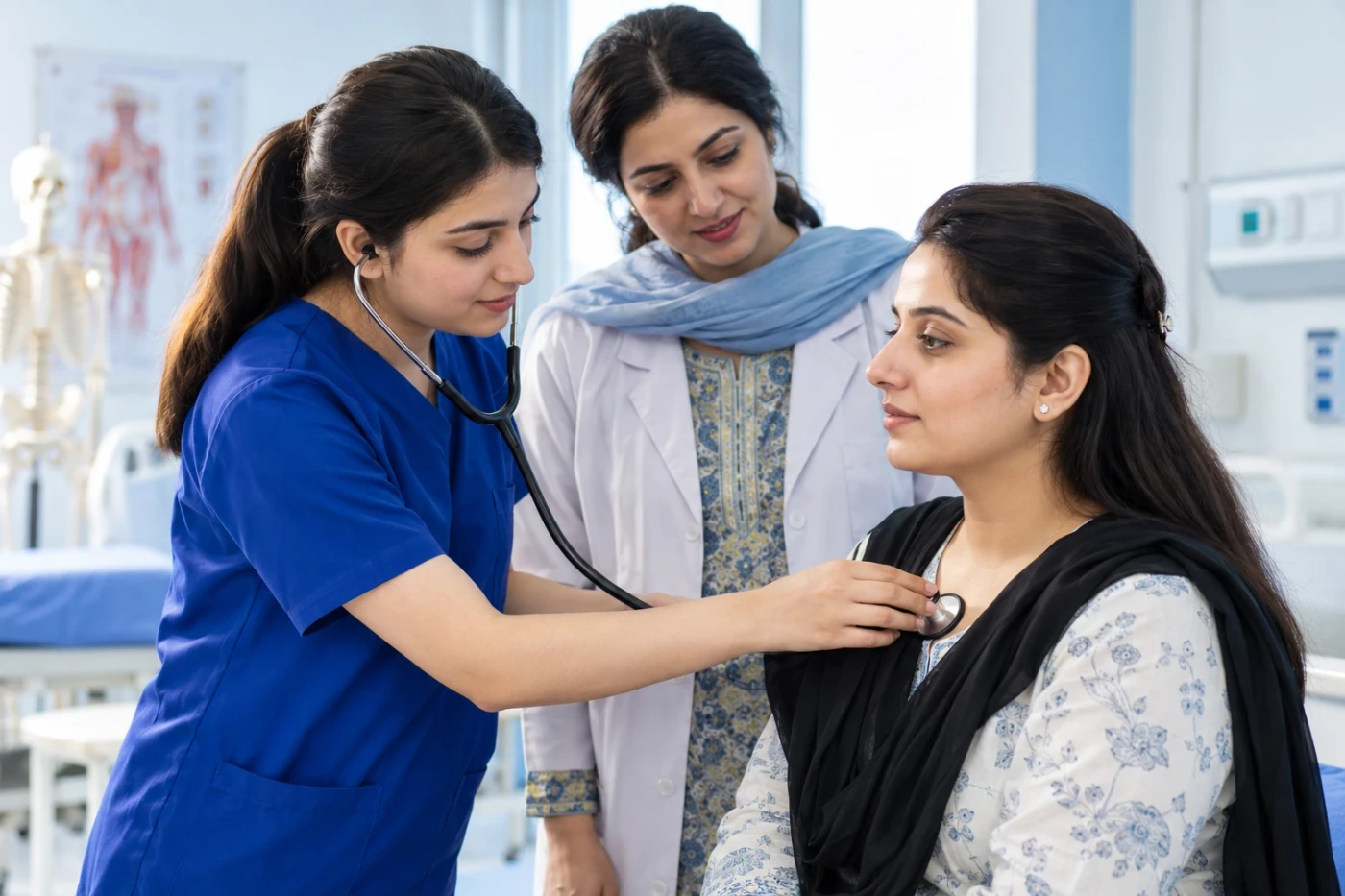 Illustrative nursing student learning clinical skills